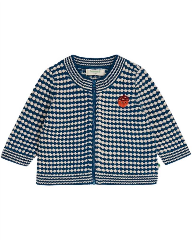 The Bonnie Mob Girls Homey Chunky Checker Cardigan In Navy Mix