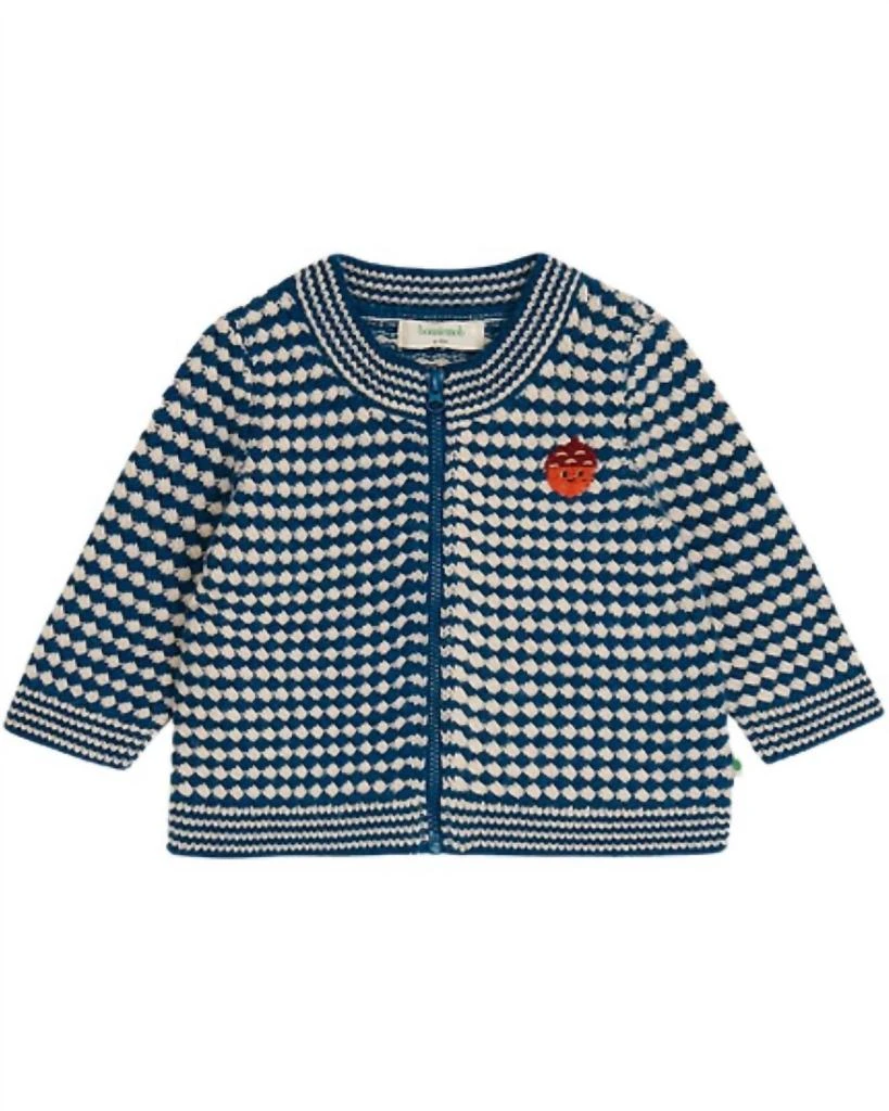 The Bonnie Mob Girls Homey Chunky Checker Cardigan In Navy Mix 1