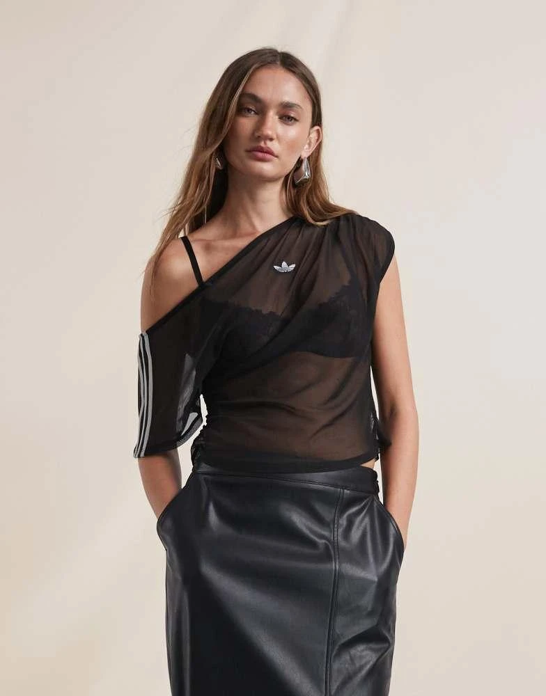 Adidas adidas Originals x ASOS sheer asymmetrical top in black 1