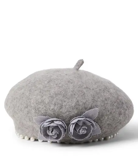 MONNALISA Embellished floral-appliqué felt beret