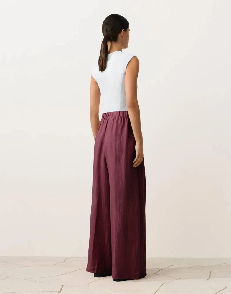 OYSHO OYSHO 100% linen wide leg trousers in purple 3