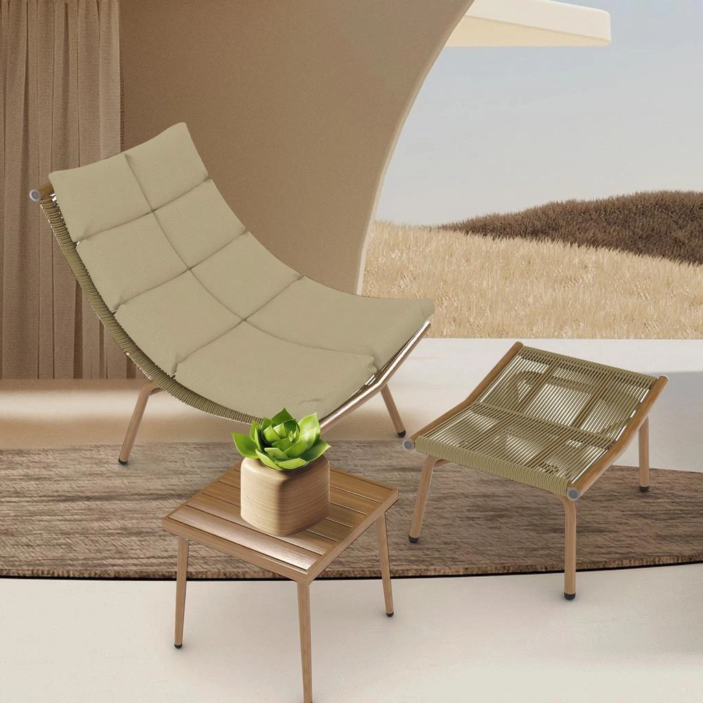 Simplie Fun Simplie Fun Chaise Lounge Chair with Table for Outdoor Indoor Wood-Color Alloy 2