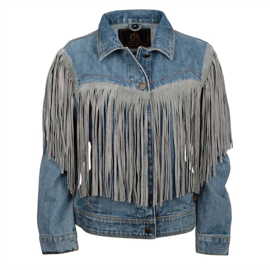 STS Ranchwear Women's Gretchen Denim Fringe Jacket In Medium Wash Denim