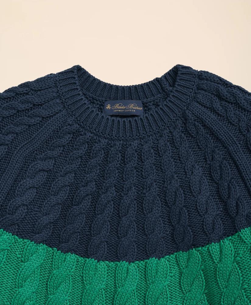 Brooks Brothers Supima® Cotton Cable Contrast-Yoke Sweater