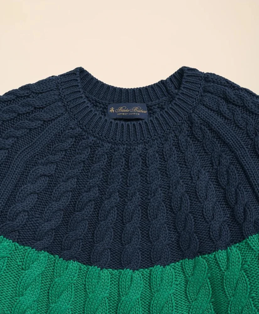 Brooks Brothers Supima® Cotton Cable Contrast-Yoke Sweater 2