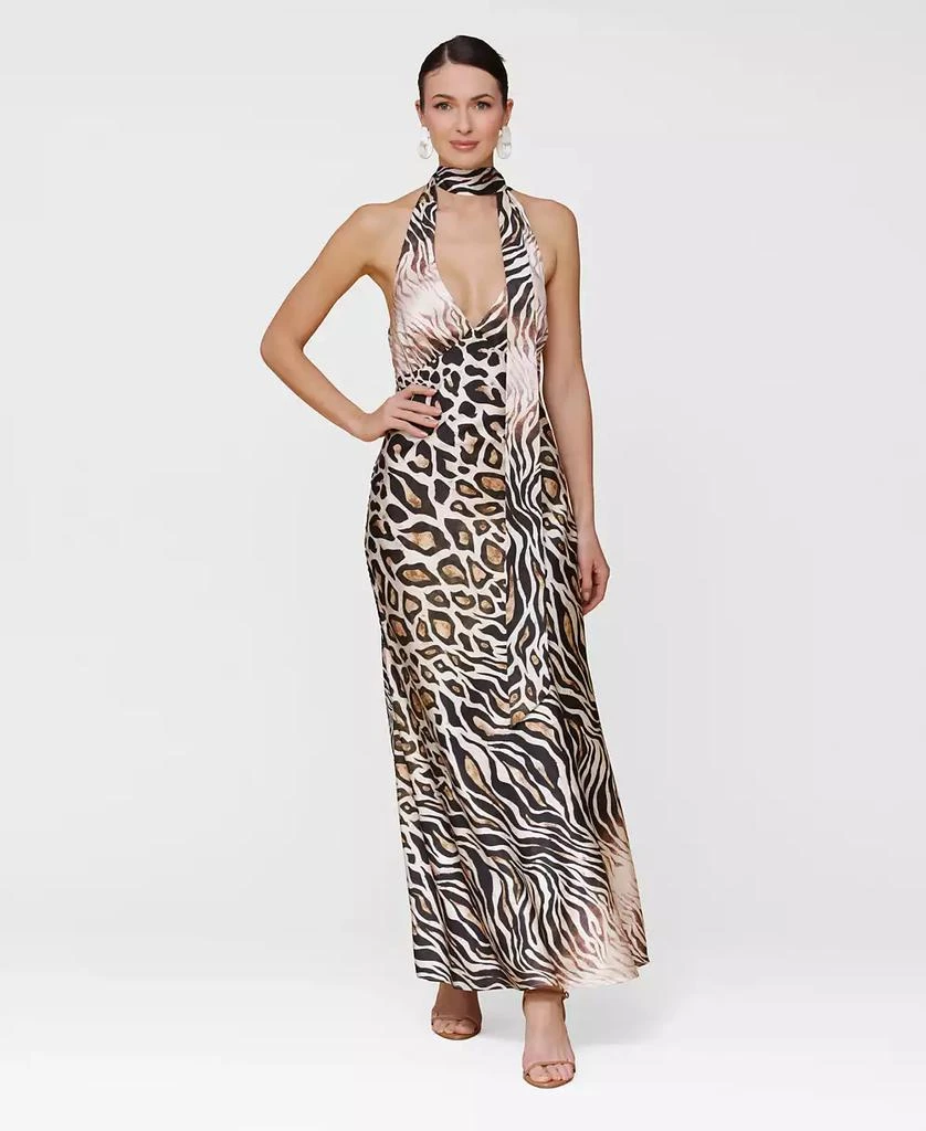 Avec Les Filles Women's Printed Halter Scarf-Tie Maxi Dress 7