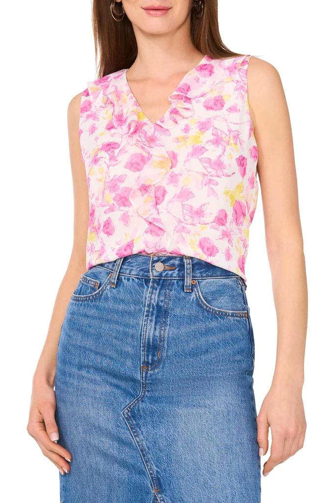 Vince Camuto Floral Sleeveless Ruffle Chiffon Top