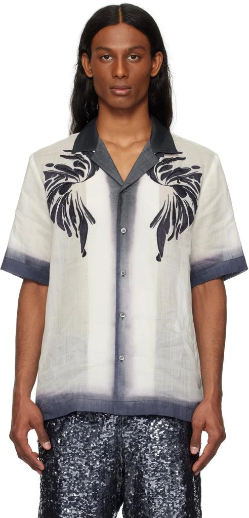 Dries Van Noten Off-White 
Navy Embroidered Shirt 1