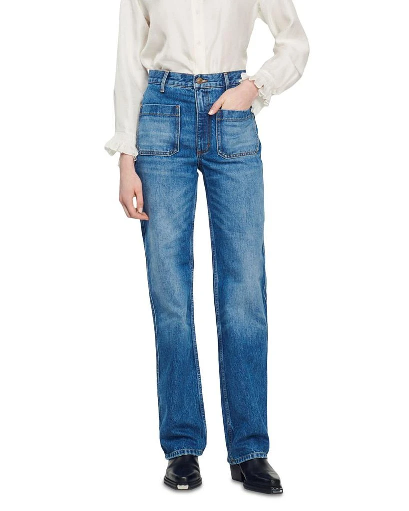 Sandro Moore High Rise Flare Jeans in Blue Jean 1