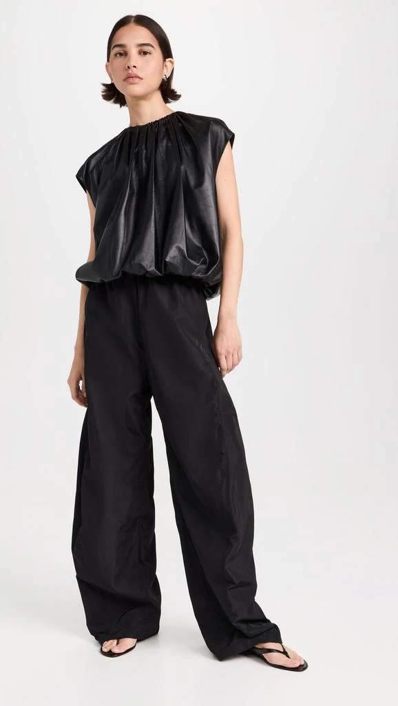 Tibi Feather Weight Leather Shirred Neck Circular Top 4