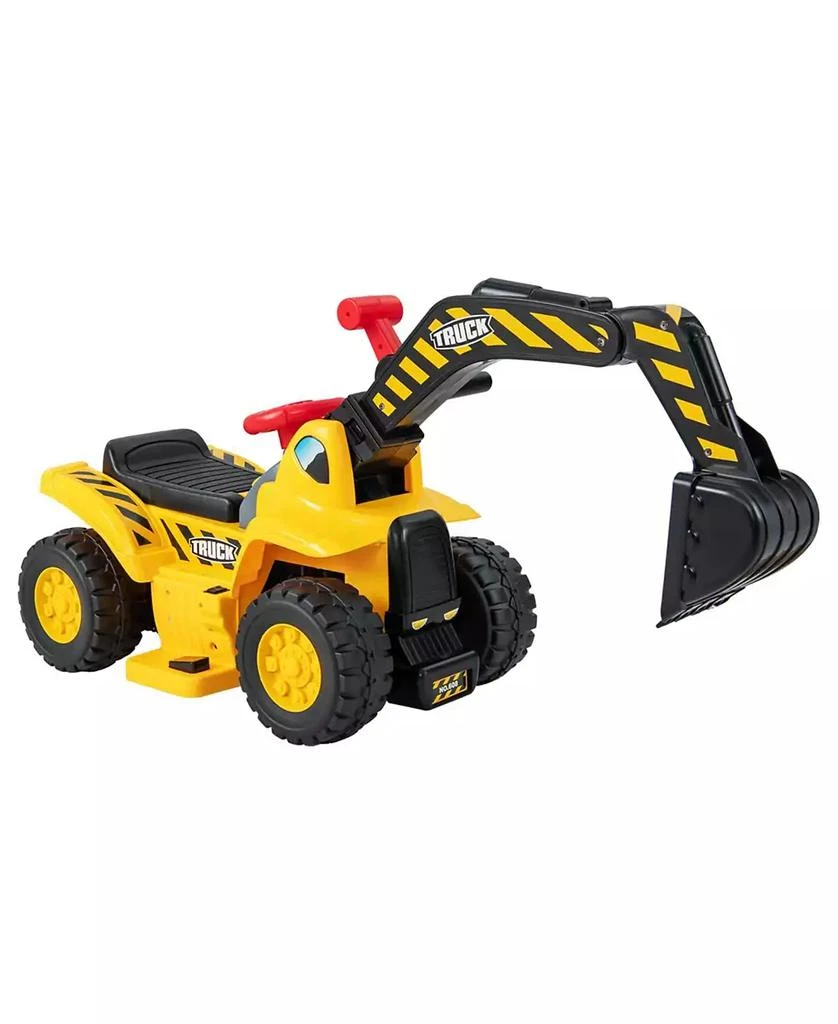 Mecale 6V Kids Ride On Excavator Fun Digger with Folding Basketball Hoop