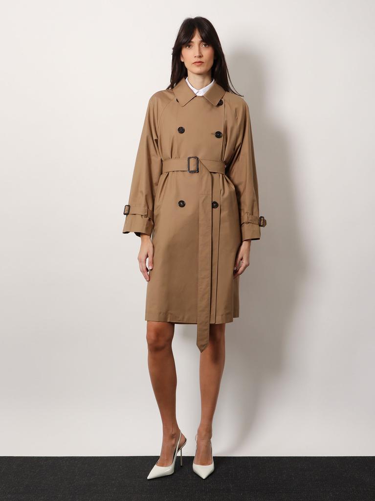 MAX MARA THE CUBE Cotton blend c trench with leather buckles