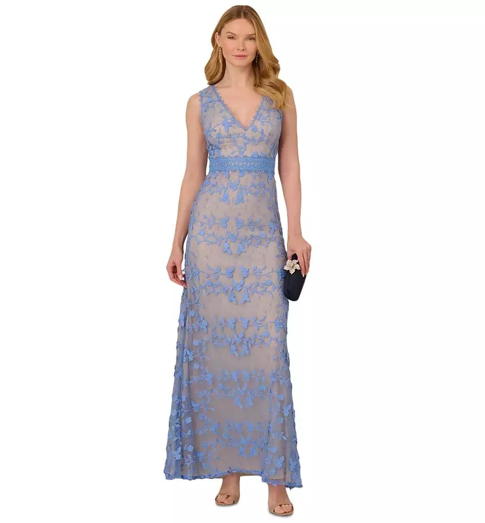 Adrianna Papell Women's V-Neck Embroidered Lace Gown 1