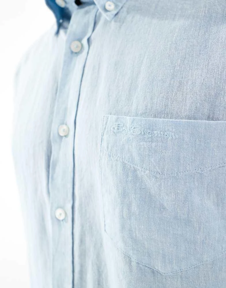 Ben Sherman Ben Sherman long sleeve linen shirt in light blue 3