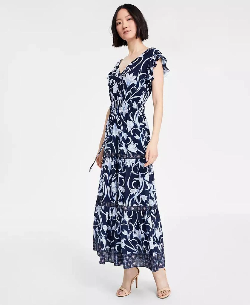 Anne Klein Women's Printed Border-Trim Drawstring Maxi Dress 1