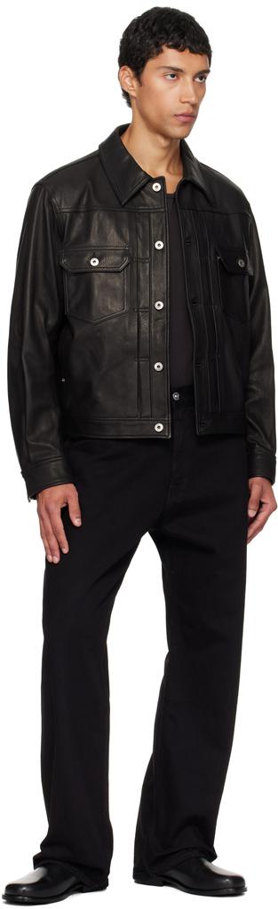 Shop Black Goat Skin Pocket Trucker Leather Jacket on Sale at