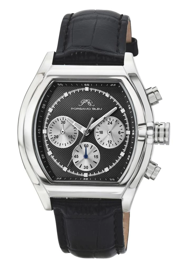 Porsamo Bleu Roman Genuine Leather Silver Tone & Black Men's Watch 1292BROL 1