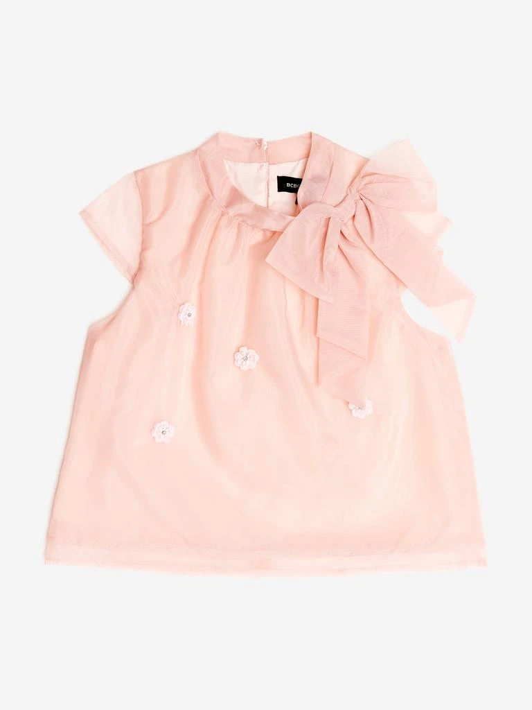 BCBG BCBGMAXAZRIA Girls Bow Neck Tie Organza Blouse in Pink