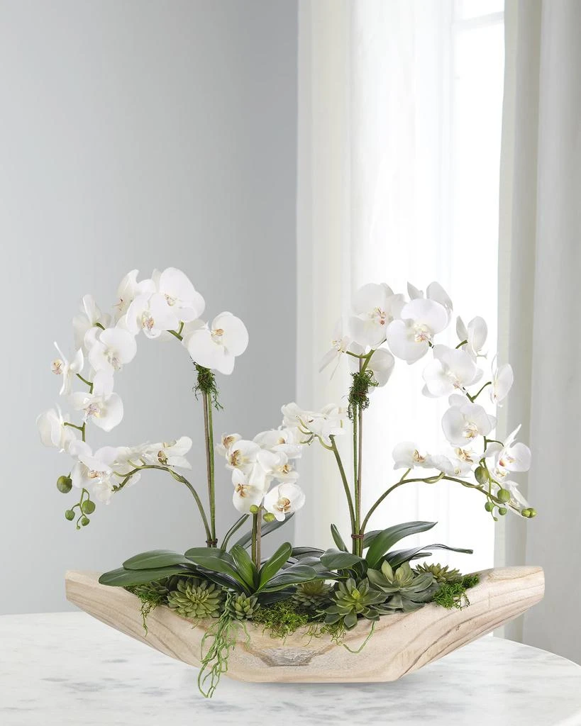 NDI Faux Orchid Phalaenopsis In Wood Trough, 30"T 1