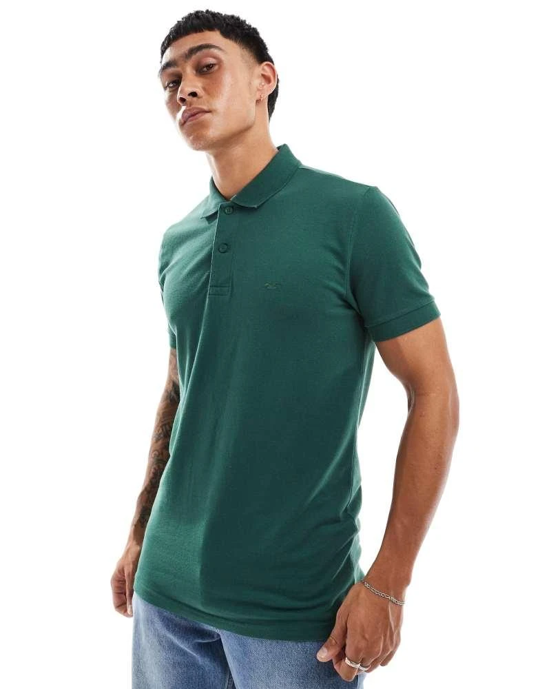 HOLLISTER Hollister icon logo pique polo in mid green 2