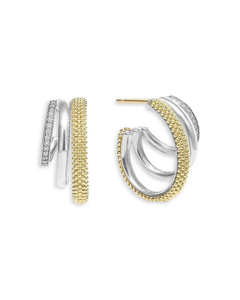 LAGOS Two Tone Caviar Lux Three Ring Diamond Hoop Earrings, 0.16 tcw 3