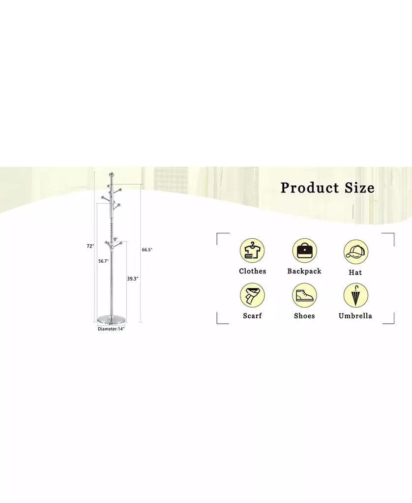 Streamdale Furniture Modern Silver
Gold Coat Rack - 72 Inch, Detachable Bracket 6