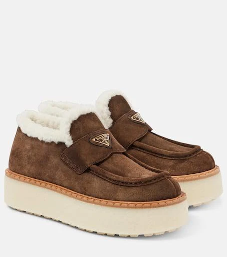 Prada Shearling-lined suede platform loafers 1