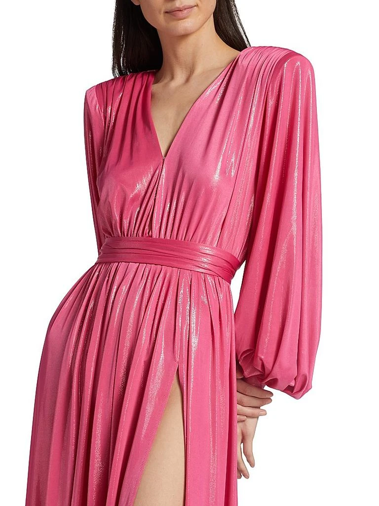 BRONX AND BANCO Zoe Billowy-Sleeve V-Neck Metallic Gown 6