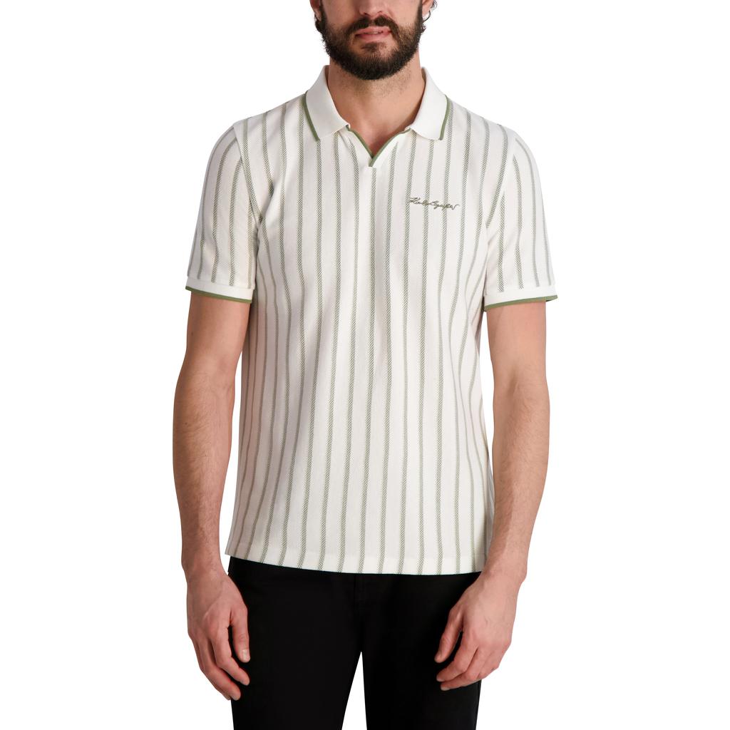 Karl Lagerfeld Paris JOHNNY COLLAR STRIPED POLO WITH SIGNATURE