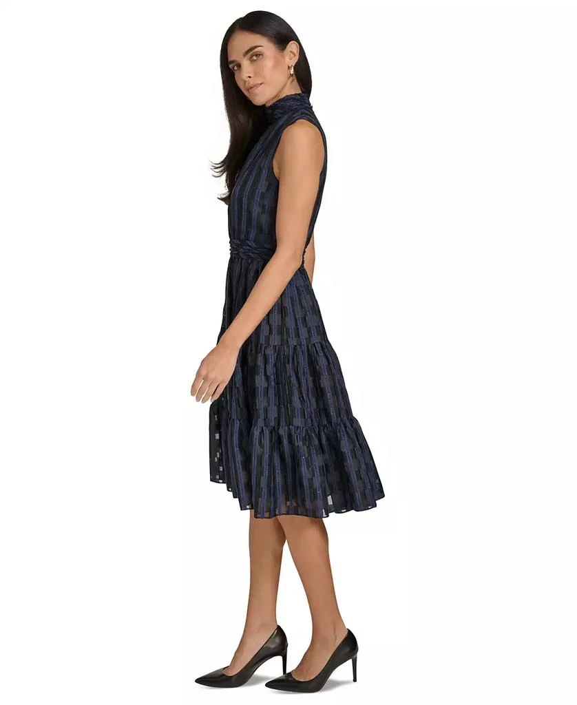 Calvin Klein Women's Checkered Shimmering Tiered A-Line Midi Dress 6