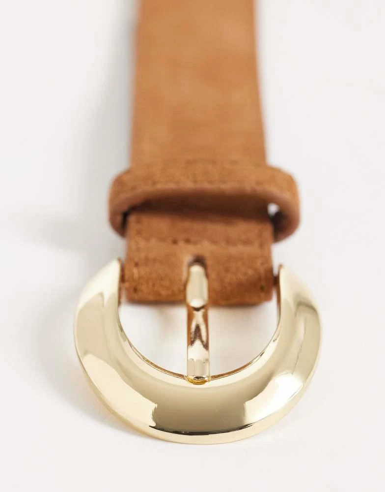 Mango Mango classic sude belt with gold hardware in tan 2