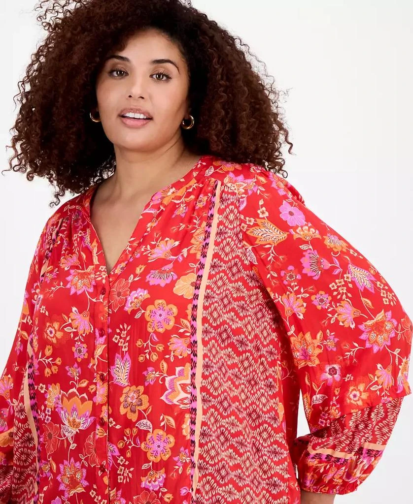 Liverpool Liverpool Plus Size Printed Blouson-Sleeve Button-Front Blouse 3