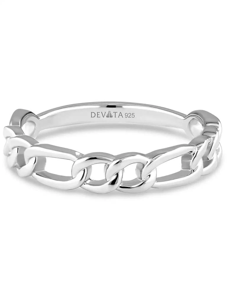 DEVATA Figaro Link Ring in Rhodium Plated Sterling Silver, Size 9