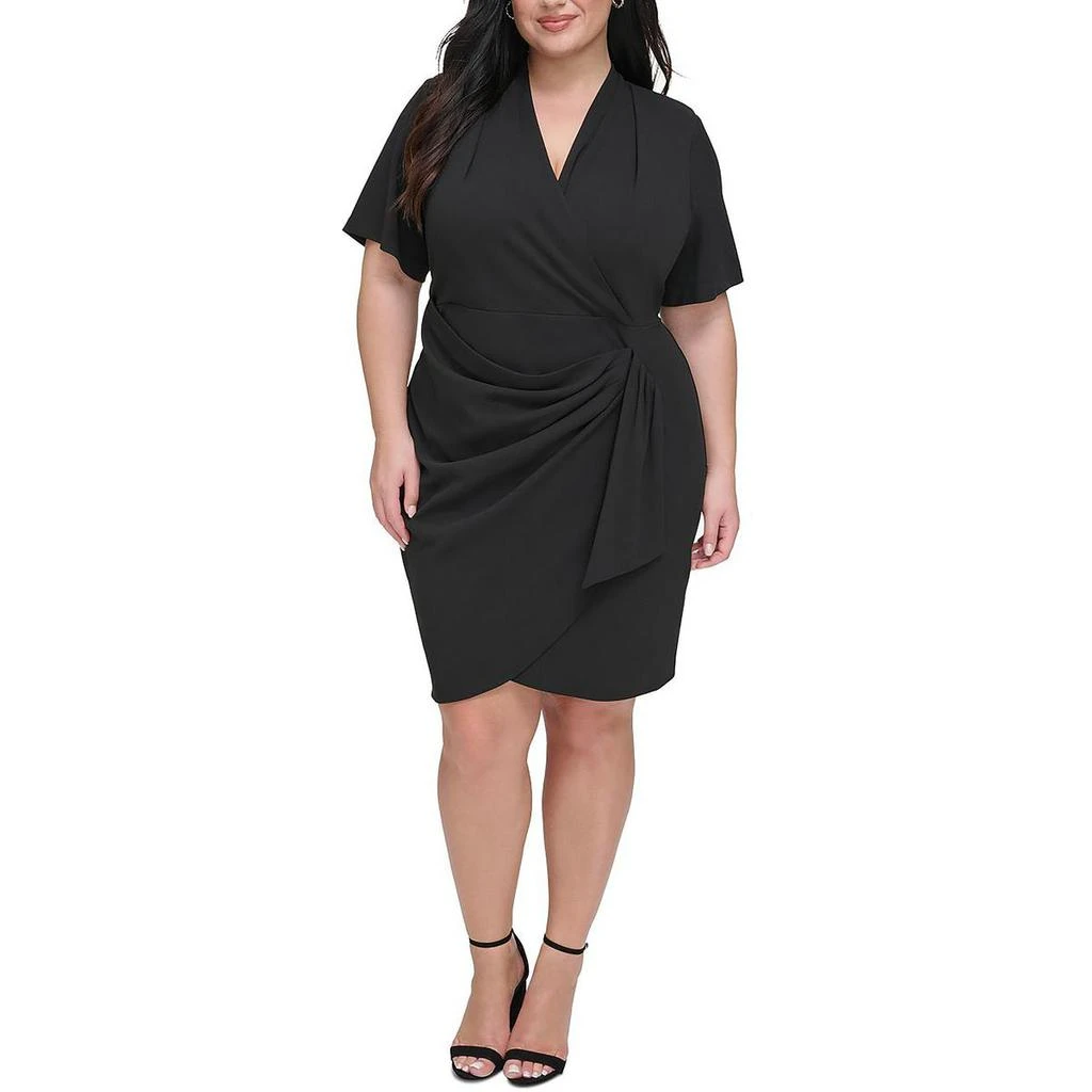 DKNY Plus Womens Side-Ruched V-Neck Wrap Dress 3