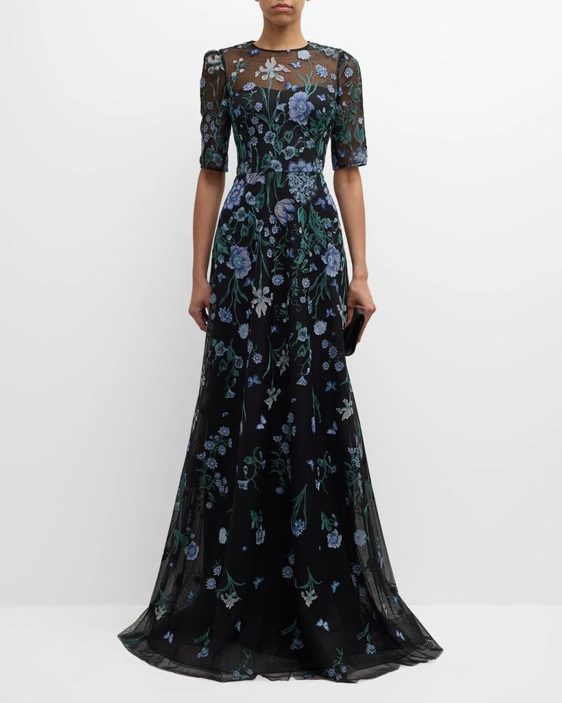 Teri Jon Embroidered A-Line Tulle Gown Dresses Skirts Free