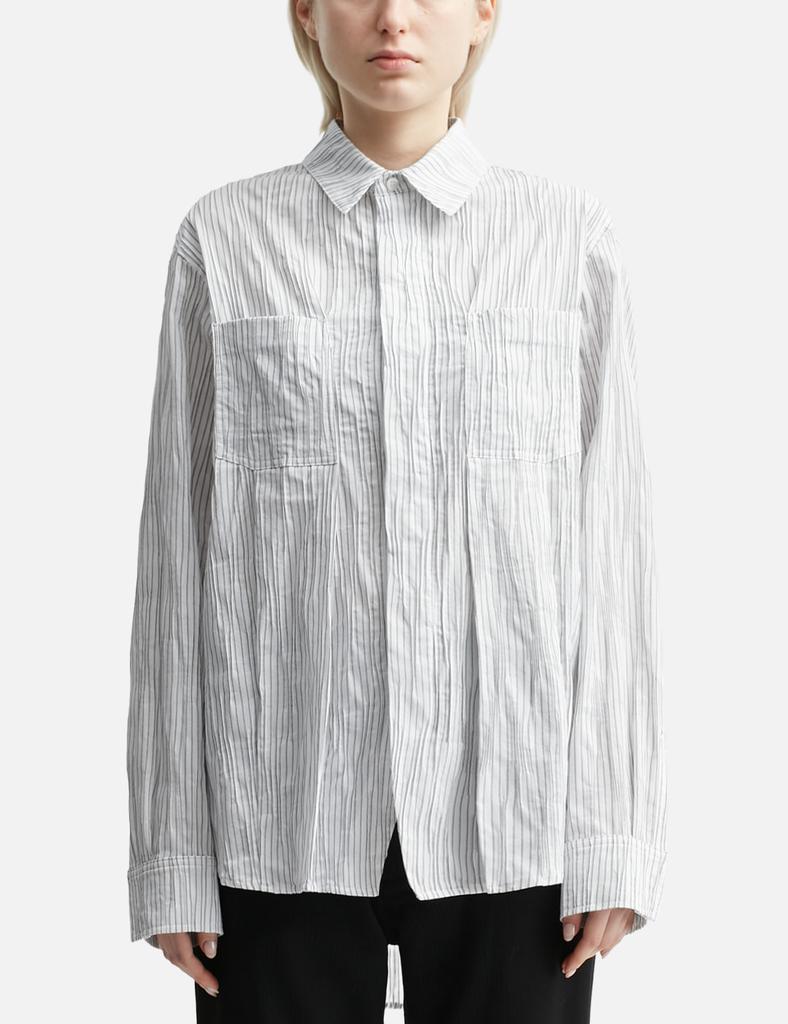 ADER error Pleat Detail Stripe Long Sleeve Shirt