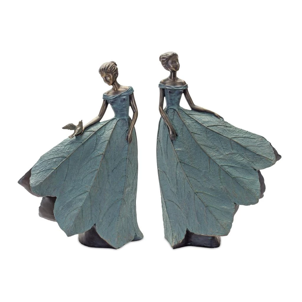 Melrose International Garden Fairy Figurine with Flower Petal Dress (Set of 2) - Blue, Bronze