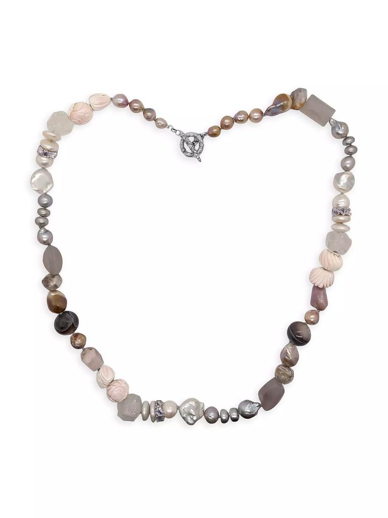 Stephen Dweck Terraquatic Collage Sterling Silver, Baroque Pearl & Multi-Gemstone Toggle Necklace