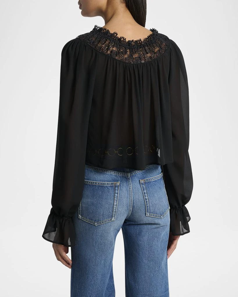 Chloé Ruched Lace Silk Peasant Blouse 3