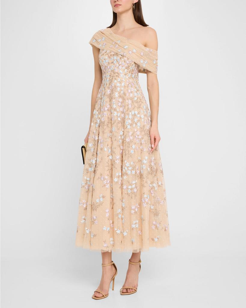 Needle & Thread Everett Bloom One-Shoulder Embroidered Gown