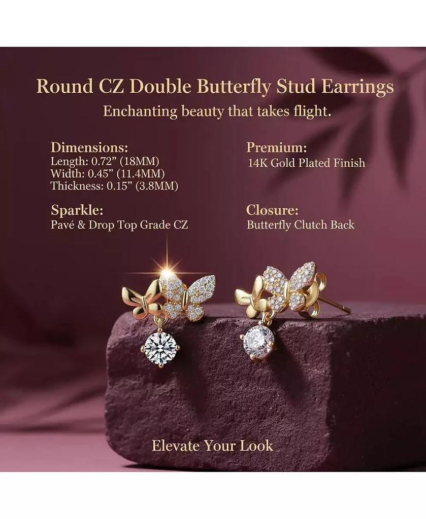 Rachel Glauber Round CZ Double Butterfly Stud Earrings in 14K Gold Plated 4