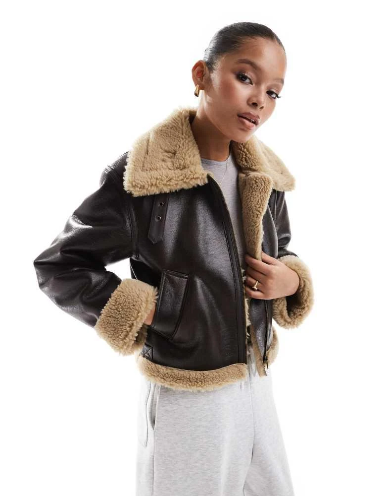 ONLY ONLY faux fur aviator jacket in brown 1