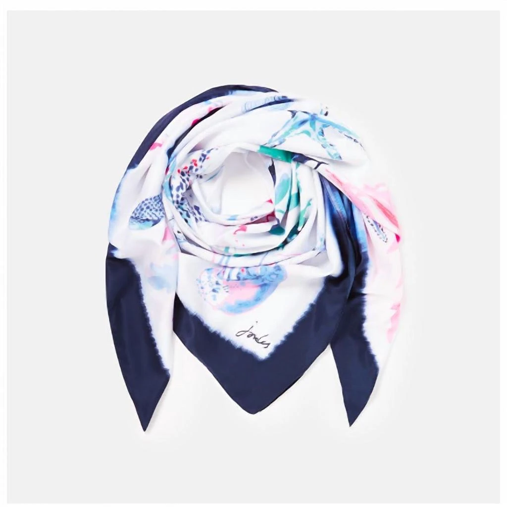 Joules Agatha Large Square Scarf In Cream Sea 1