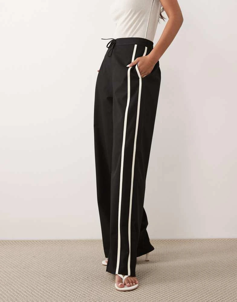 Mango Mango tie waist straight trouser with side stripe in black 2