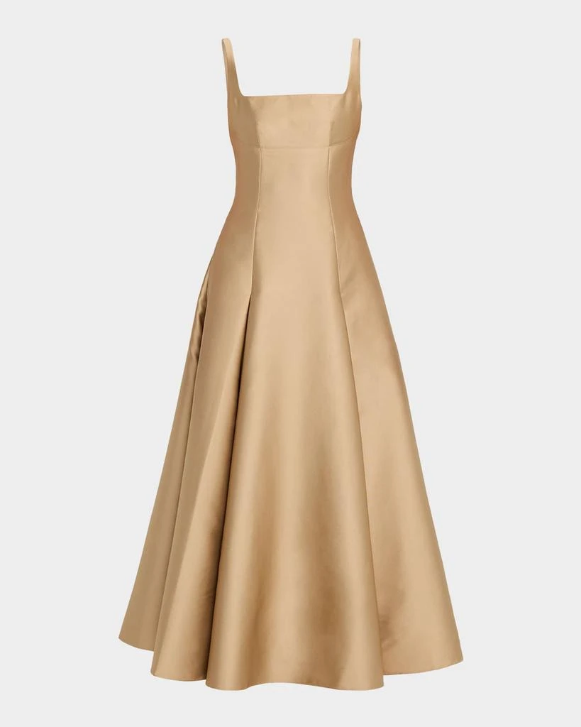 ROLAND MOURET Square-Neck Silk Tea-Length Dress