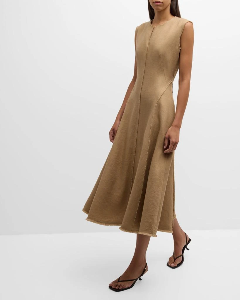 Lafayette 148 New York Sleeveless Fringe-Trim Linen Midi Dress 7