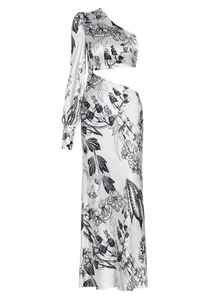 Adriana Iglesias Matiz Asymmetric Floral Stretch Silk Cut-Out Dress 1