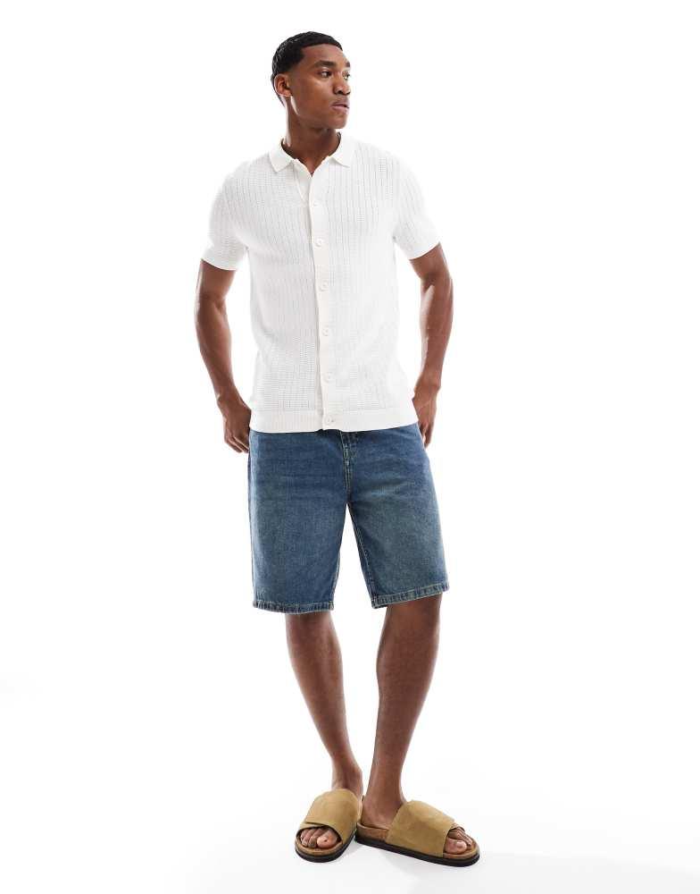 Brave Soul Brave Soul Knitted short sleeve shirt in off white