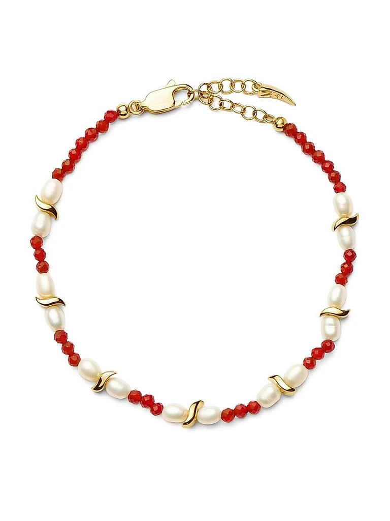 Missoma Savi 18K-Gold-Plated, Garnet & Freshwater Pearl Beaded Bracelet 1