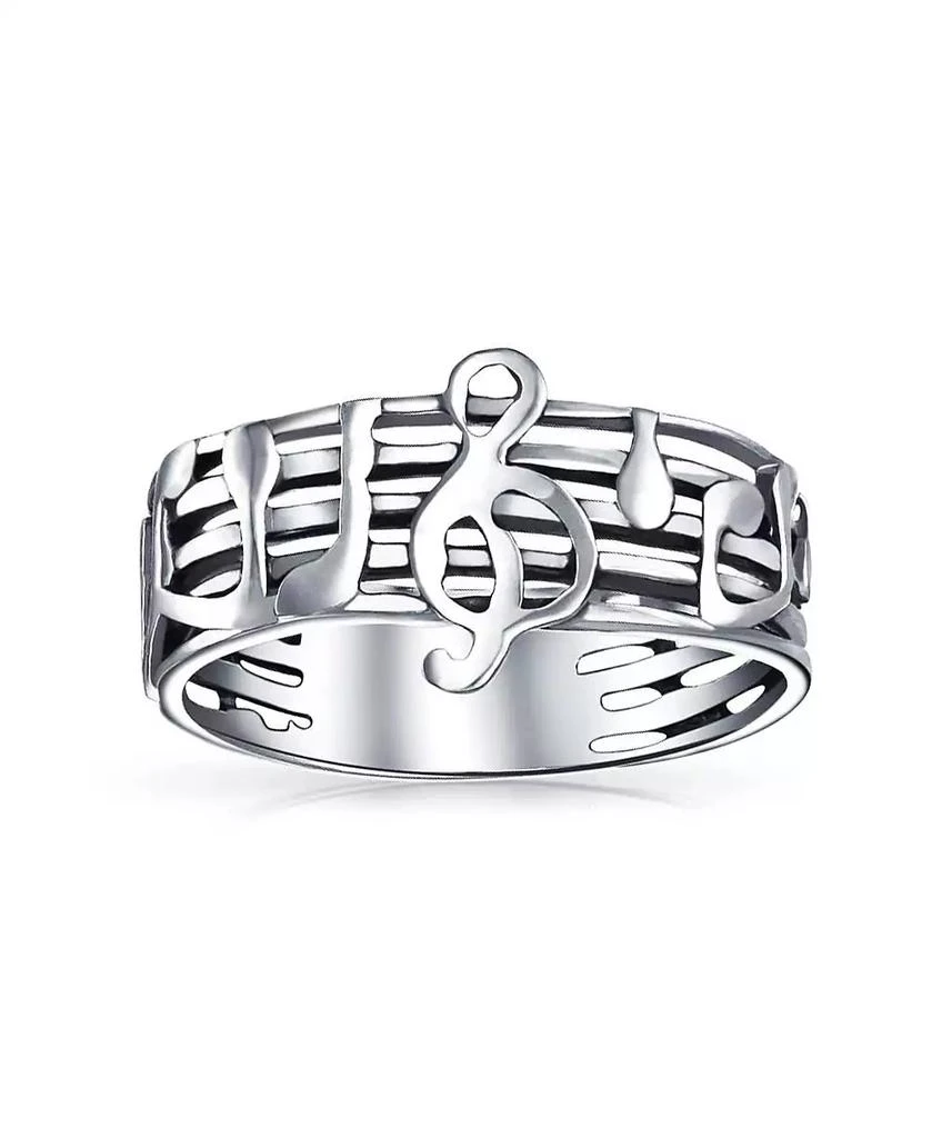 Bling Jewelry Musician Student Teacher Treble Clef Note Music Band Ring Oxidized .925 Sterling Silver 3
